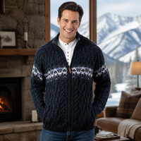 Cardigan en tricot torsadé à fermeture éclair intégrale pour homme, col montant, motif nordique, veste d'hiver