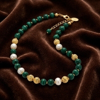 Bracelet en laiton plaqué or avec perles de malachite, personnalisable OEM/ODM, vente en gros, bijoux pour femmes en pierre naturelle
