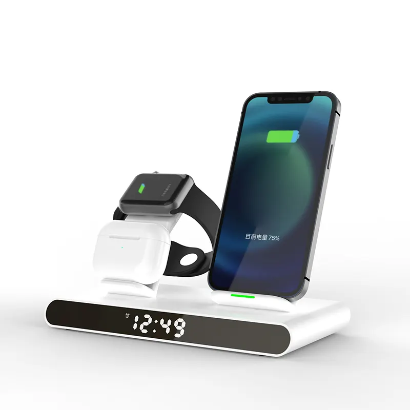 2023 Universal Fantasy Shenzhen Universal 15W Fast Charging Alarm Clock Magnetic 3 In 1 Wireless Charger For Table