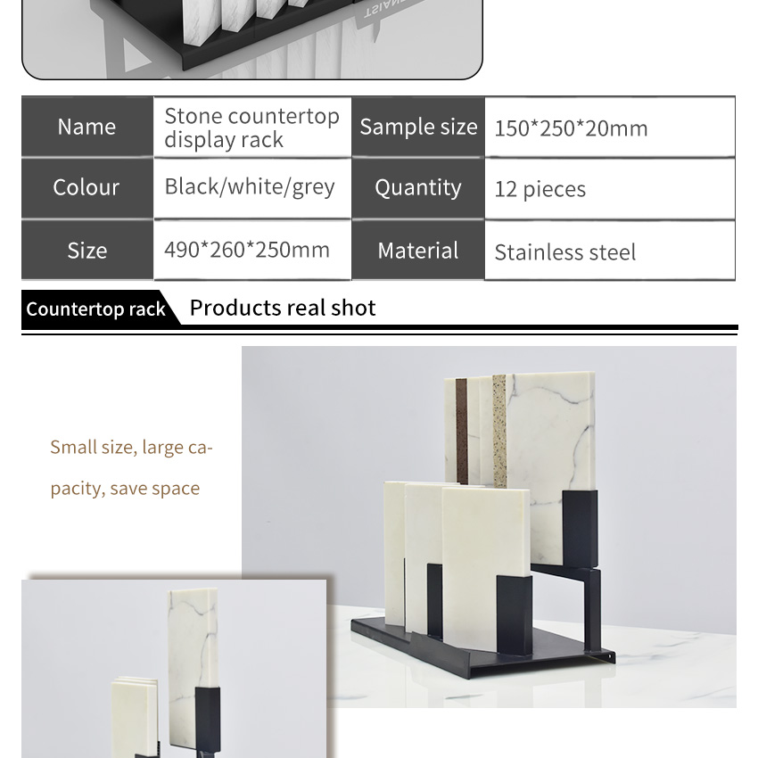 Factory Metal Sample Quartz Stone Display Tabletop Stand Showroom Porcelain Mosaic Marble Display Racks Countertop Tile Displays