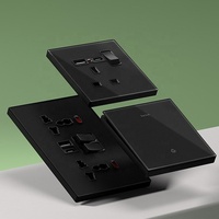 Interruptores y Tomas de Corriente de Pared de Vidrio Templado Universal Negro con Cargador Rápido USB Tipo C de 20W y Luz Indicadora para Reino Unido y Malta