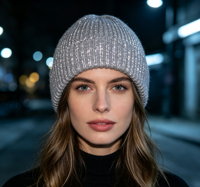 Bonnet d'hiver de luxe en tricot à revers, réfléchissant, à carreaux, personnalisable avec logo, en gros, doux, 100 % laine mérinos, unisexe, ajustable, épais