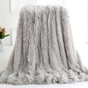 Lüks yumuşak Faux kürk atmak battaniye kanepe için rahat peluş kabarık katı rahat polar battaniye kış için