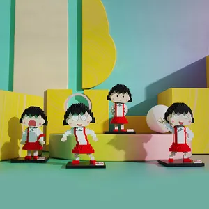 Chibi Maruko-chan Ornamentos Anime Modelo Periférico Micropartículas blocos de construção Tabletop Decoração DIY Toy