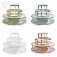 Support de présentation de gâteaux de mariage rond à 3 niveaux en faux marbre vert et acier inoxydable doré de qualité commerciale, commande en gros