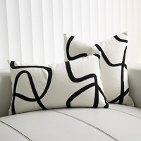 Housse de coussin moderne de luxe en daim abstrait blanc noir géométrique maison canapé serviette broderie taie d'oreiller