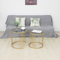 Ensemble de 2 tables de nidification rondes en métal avec verre pour salon, chambre à coucher, balcon et cour