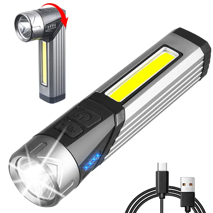 Long Range 18650 Batterie Taschenlampe LED Taschenlampe LED Taschenlampe Leistungs starke 90 Grad Ratating wiederauf ladbare Taschenlampe USB
