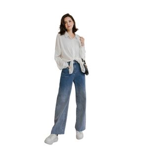 กางเกงยีนส์ของผู้หญิงทรงหลวมขากว้างสไตล์ลำลองมีสีไล่ระดับสีระบายอากาศได้ออกแบบโลโก้ได้ตามต้องการ - Product Image 4