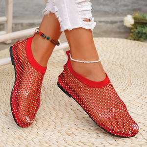 <span class=keywords><strong>Sandales</strong></span> Plates à Talon Bas Évidé et <span class=keywords><strong>Chaussettes</strong></span> Résille Populaires pour Femmes, <span class=keywords><strong>Sandales</strong></span> Brillantes Décorées de Diamants - Product Image 2