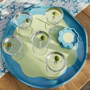 Plateau de service rond à pétoncles fait main et à combinaison de couleurs exotiques créatives du Vietnam par Artex Thien Thanh - Product Image 6