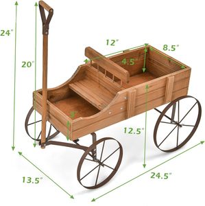 Petit chariot de jardin décoratif avec roues en métal lits surélevés en bois support de pot de plantes pour l'emballage de carton de patio de jardin d'arrière-cour - Product Image 3