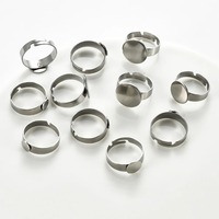 Sunling 10Pcs Cincin Kosong Stainless Steel yang Dapat Disesuaikan 6/8/10/12/14MM Alas Cincin Datar untuk Cabochon, Perlengkapan Perhiasan DIY