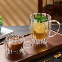Tasse en verre à double couche rayée en forme d'oeuf à haute teneur en borosilicate tasse à boire simple transparente pour café ou lait à usage domestique