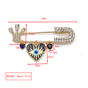Kingcome New Simple Glass Fruit Diabo Olho Broche dos homens das mulheres Ornamento de Cristal Olhos do Mal Amor Coração Fivela Clipe Pinos - Product Image 6