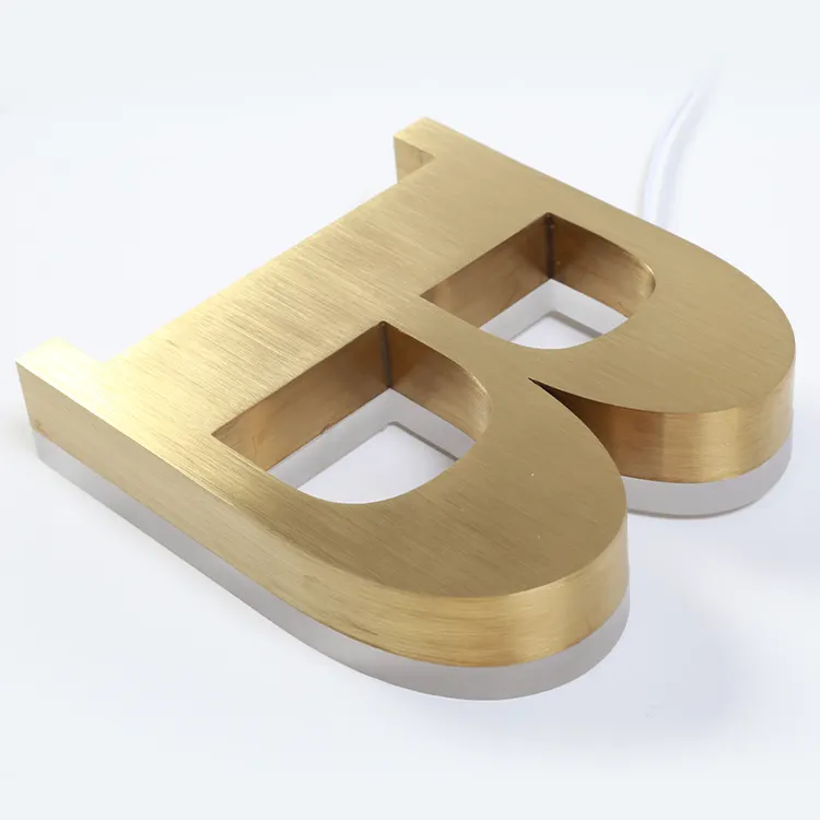 Fabbrica su misura specchio d'oro in acciaio inossidabile canale segno d'oro 3d nome in metallo personalizzato lettera commerciale personalizzata