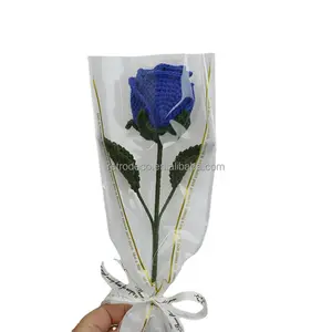 Grosir Merenda bunga buatan tangan Crochet untuk Hari Valentine hadiah rajut mawar Bluelover