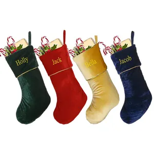 Wholesale Custom Gift Bag Socks Decor Gold Rope Luxury Plush Velvet Sublimation Christmas Stocking