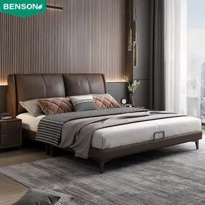 New design king size modern air pressure structure storage bed headboard leather double bed