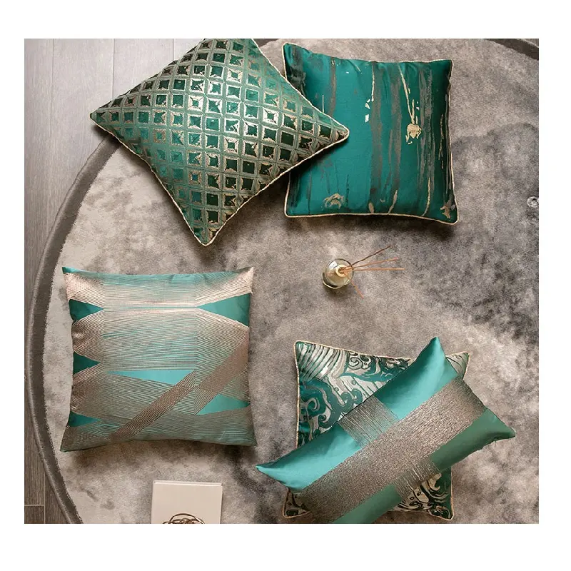 Innermor Amazon Popular Dark Green Smooth Satin Jacquard Pillowcase Abstract Geometric Pattern Pillow Cover Sofa Decor Cushion