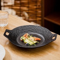 Assiette ronde en mélamine noire jetable, finition brillante, pour fruits, salades, pâtes et fêtes