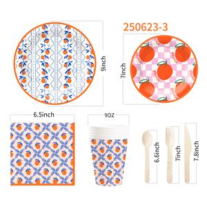 DAMAI <b>Orange</b> Fruit Themed Party Tableware Set Disposable <b>Paper</b> Plates Cups Napkins for Birthday Event Party Decorations - Product Image 3