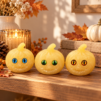 Sculpture de citrouille en calcite jaune avec yeux de chat colorés, décoration en cristal d'Halloween, ornement en pierre de collection, cadeau