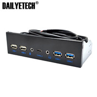 Panneau avant USB 3.0 pour PC USB 3.1 Type C + 2x USB3.0 + 2x Hub USB2.0 + Audio HD 3.5mm + Micro pour écouteurs pour baie de lecteur CD-ROM 5.25"