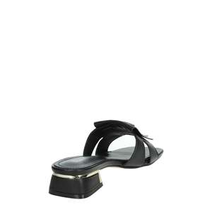 Sandales à talons Laura Biagiotti pour femme, en cuir noir, bout carré, talon bas, style à enfiler - Product Image 3