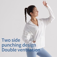 Haut de sport personnalisé pour femme à manches longues, coupe classique, en Spandex/Nylon, avec protection anti-UV UPF50+ pour le yoga et la course à pied