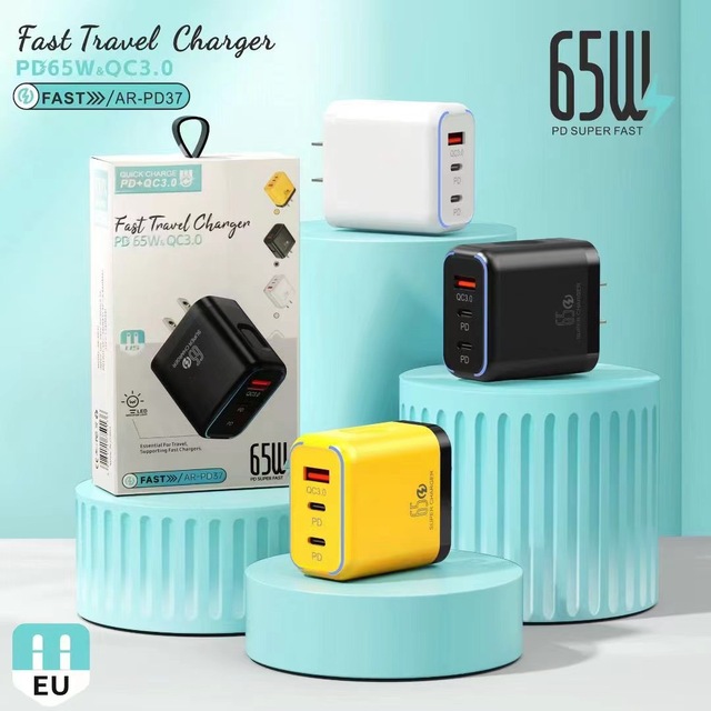EU US Plug 65W GaN Type-c Fast Charger USB-C PD Power Adapter 65W USB C Mobile Phone Adapter Quick Charge 3.0 Wall Charger