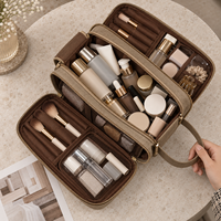 Sac cosmétique en papier kraft lavable, grande capacité, organisateur de maquillage à trois couches, trousse de toilette de voyage avec poignée