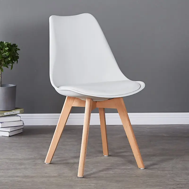 Silla de comedor moderna con patas de madera, sillón de plástico de lujo, gran oferta