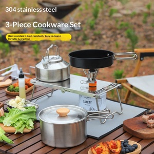 Juego de Utensilios de Cocina para Camping de Acero Inoxidable 304, Kit de Ollas Portátil de 3 Piezas, Sartén Antiadherente, Hervidor y Olla Combinados para Acampar al Aire Libre - Product Image 3