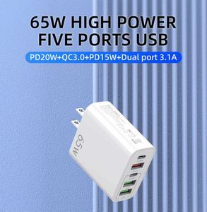 65W QC3.0 Multi Port 3USB+2type-c Mobile Phone <b>Charging</b> Head Compatible with Laptops and Various Mobile Phone <b>Charging</b> - Product Image 4