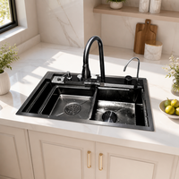 Luxe 304 En Acier Inoxydable Simple Bol Évier De Cuisine Moderne Cascade Pluie Conception Multifonctionnel Ensemble en Noir Fabriqué en Chine