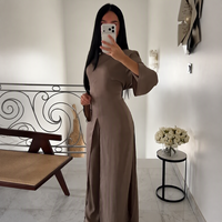 Ensemble Abaya Eid personnalisé Mexizo 2 pièces avec tunique fendue sur le devant et pantalon large pour les occasions quotidiennes du printemps
