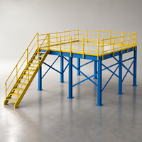 Système de rayonnage pour mezzanine robuste, plateforme de stockage en acier multi-niveaux avec accès par escalier de sécurité