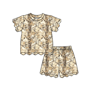 GSSO3469 CUSTOM Ensemble sans manches pour petite fille, imprimé feuilles brunes, tenue pour enfants, vente en gros - Product Image 1