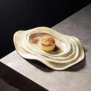 Commercial Restaurante Use Beige Blanc Céramique Creative Rock Vaisselle Porcelaine Dessert Plats Vaisselle Café Ensemble de Plats - Product Image 1