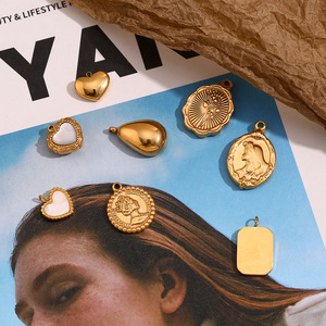 Подвеска-шарм QISEN из нержавеющей стали с позолотой 18K и перламутром, винтажный, в форме сердца, монеты, капли, для изготовления ювелирных изделий своими руками - Product Image 5