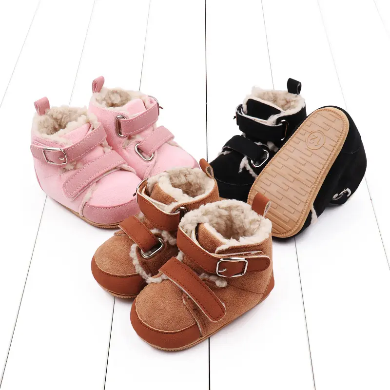 MU sıcak satış süet deri peluş kış bebek yürümeye başlayan çizmeler erkek kız bebek yürüyüş ayakkabısı