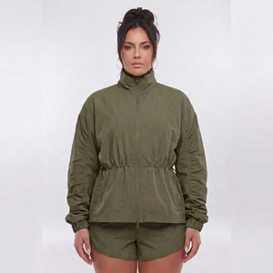Ensemble de survêtement sportif léger 2 pièces pour femme : veste coupe-vent courte à fermeture éclair et pantalon, idéal pour la course, la gym et le fitness - Product Image 1