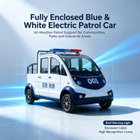 Voiture de patrouille électrique fermée 5 places pour visites touristiques, usage en station balnéaire, usine, sport, sécurité et communauté