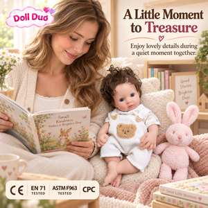 DollDuo 18 inch <b>Silicone</b> <b>Reborn</b> Baby <b>Doll</b> Curly Hair White Bear Overalls Custom Realistic Hand Painted Holiday Gift for Children - Product Image 3