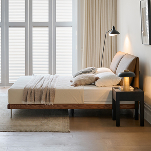 Cama doble minimalista moderna estilo medieval cama plataforma encerada al aceite marrón madera Retro Para el hogar muebles dormitorio principal uso - Product Image 4