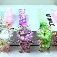 Porte-clés Astronaute en Acrylique Transparent avec Pendentif Shaker, Perles Bulles et Paillettes, Breloque de Sac