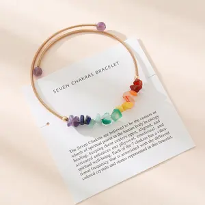 Colorful Natural Gravel crystal Yoga Beaded Bracelets Adjustable Rainbow gemstone 7 Chakra bracelet women