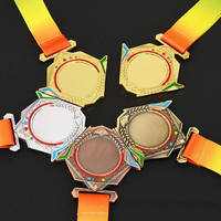 Médaille de sport en or 3D ronde avec ruban, design ouvert, moulage sous pression, gymnastique, football, soccer, vente en gros