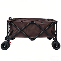 Chariot de camping pliable robuste avec table rose, auvent pare-soleil et roues tout-terrain, chariot de vente ambulante extérieur